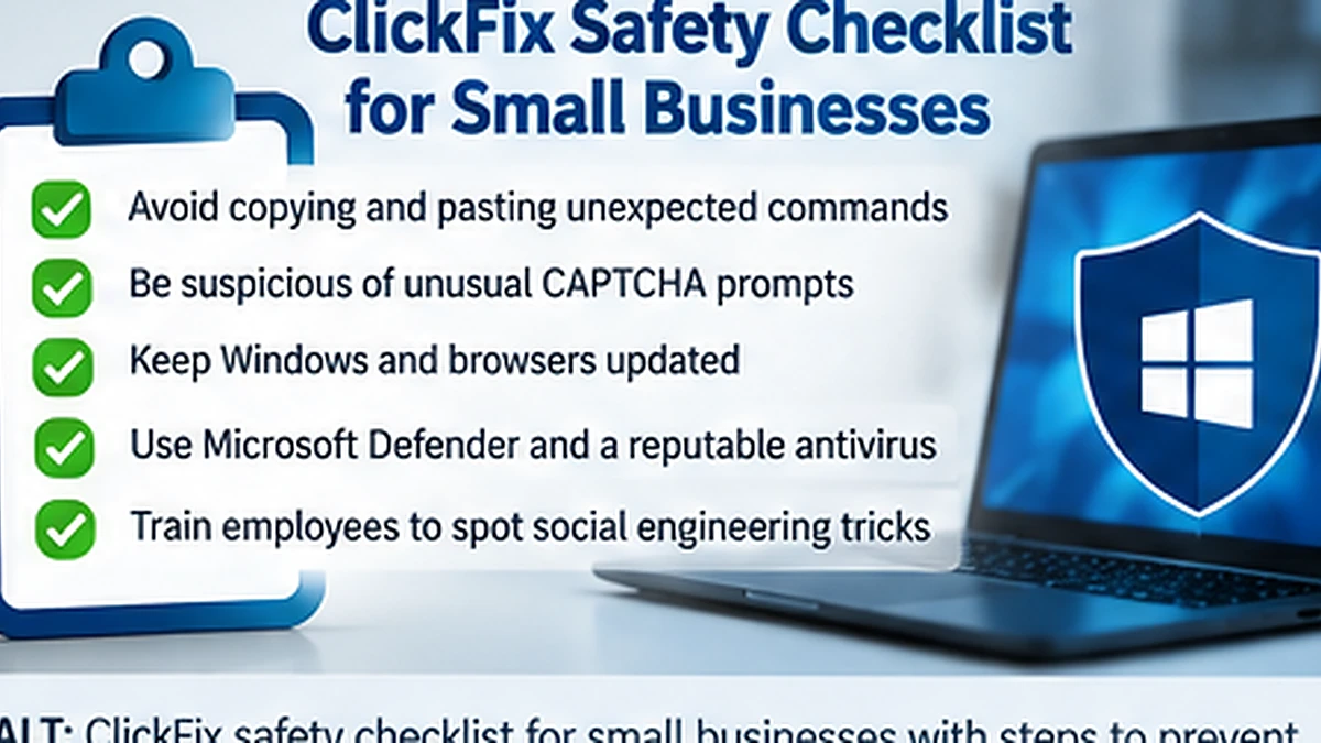 ClickFix safety checklist for small businesses with steps to prevent fake CAPTCHA and copy-paste malware attacks.