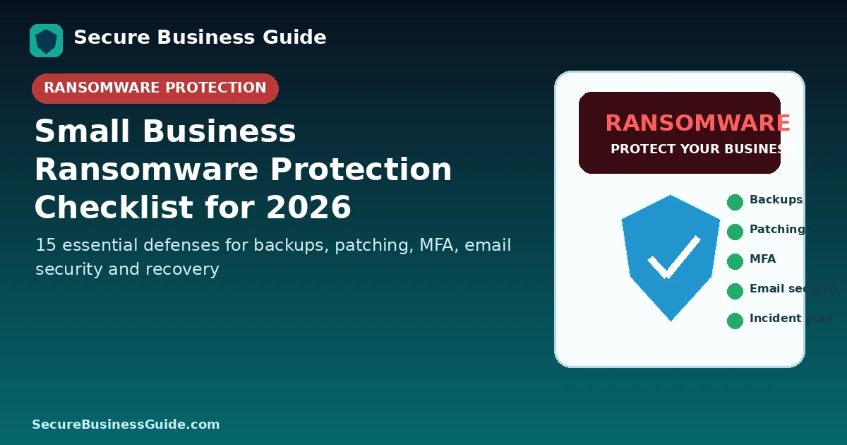 Small business ransomware protection checklist for 2026 with backups, patching, MFA and incident response